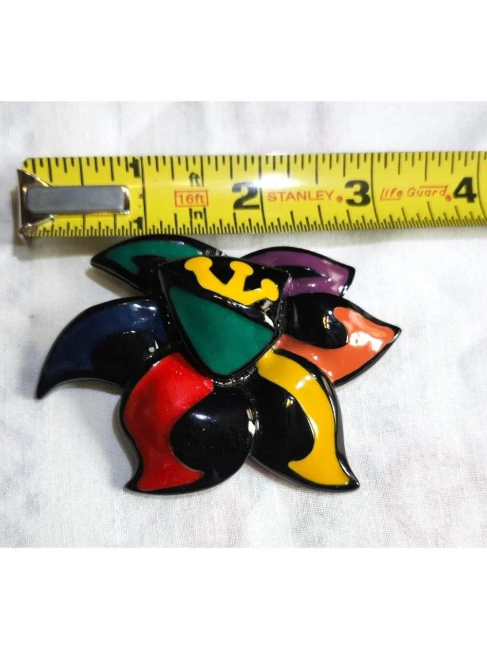 Vintage Pop Art Glossy Resin Flower Pin Multicolor Summer Fun Jewelry